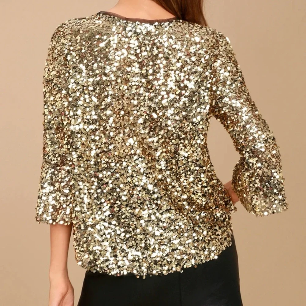Lulu's Gold Sequin Blouse - Picture 2 of 4